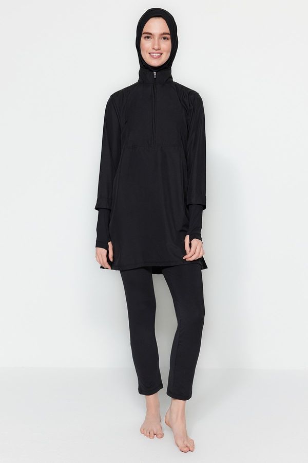 Trendyol Trendyol черен напълно покрит изпълнение трикотажни ликра 4-парче бански комплект