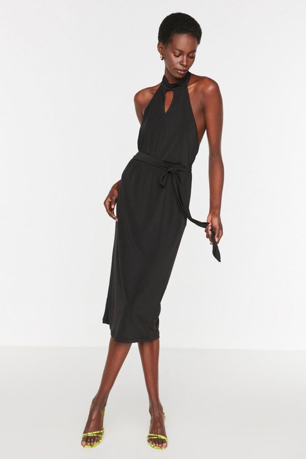 Trendyol Trendyol черен оглавник врата Midi плетена рокля