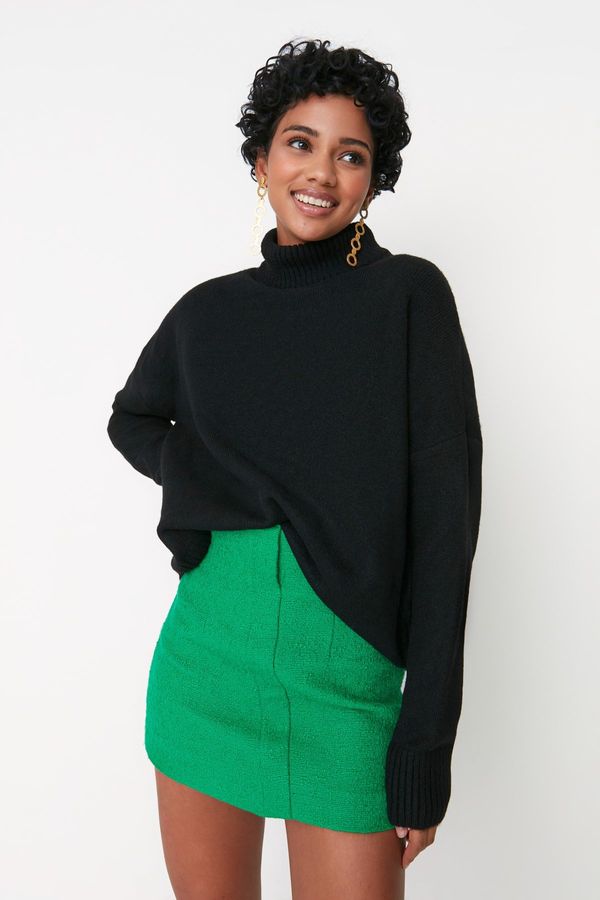 Trendyol Trendyol черен широк годни мека текстурирани стоящи яка трикотаж пуловер