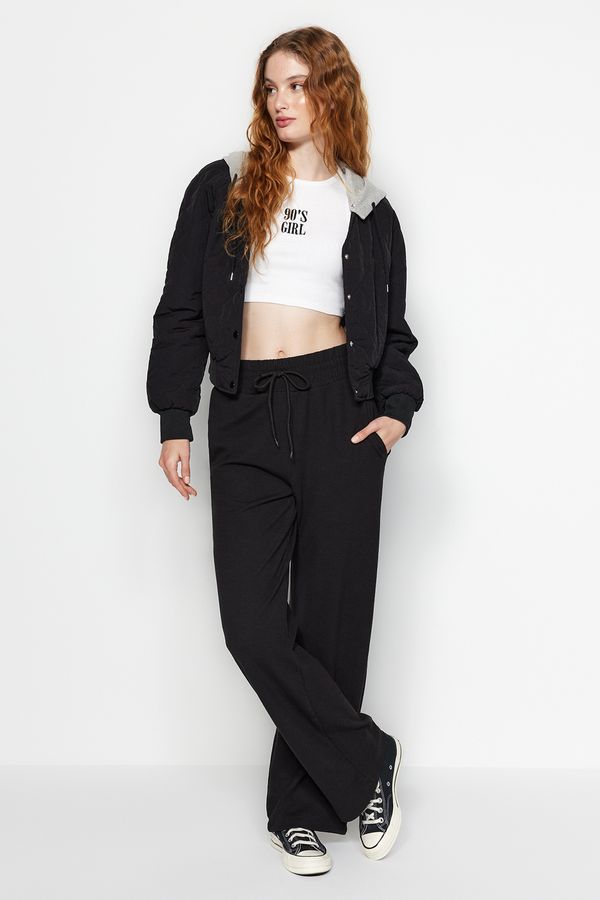 Trendyol Trendyol черен широк крак/широк крак кадифе висока талия трикотажни sweatpants
