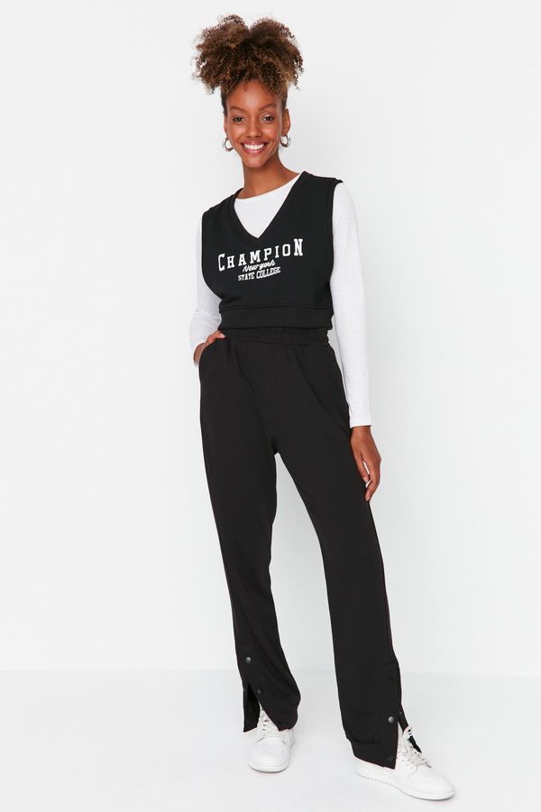 Trendyol Trendyol черен щракам подробни хлабав джогър дебели трикотажни Sweatpants