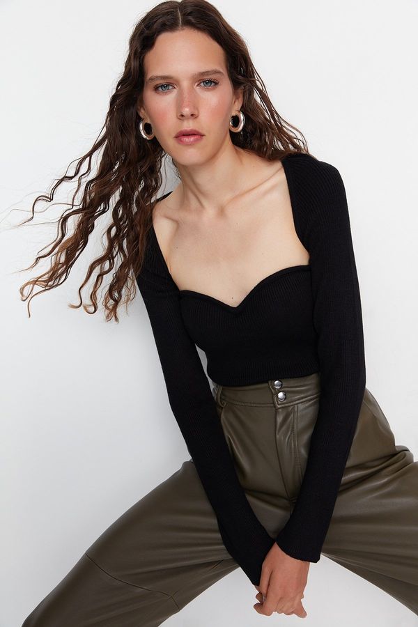 Trendyol Trendyol черен сладък подробен трикотаж пуловер