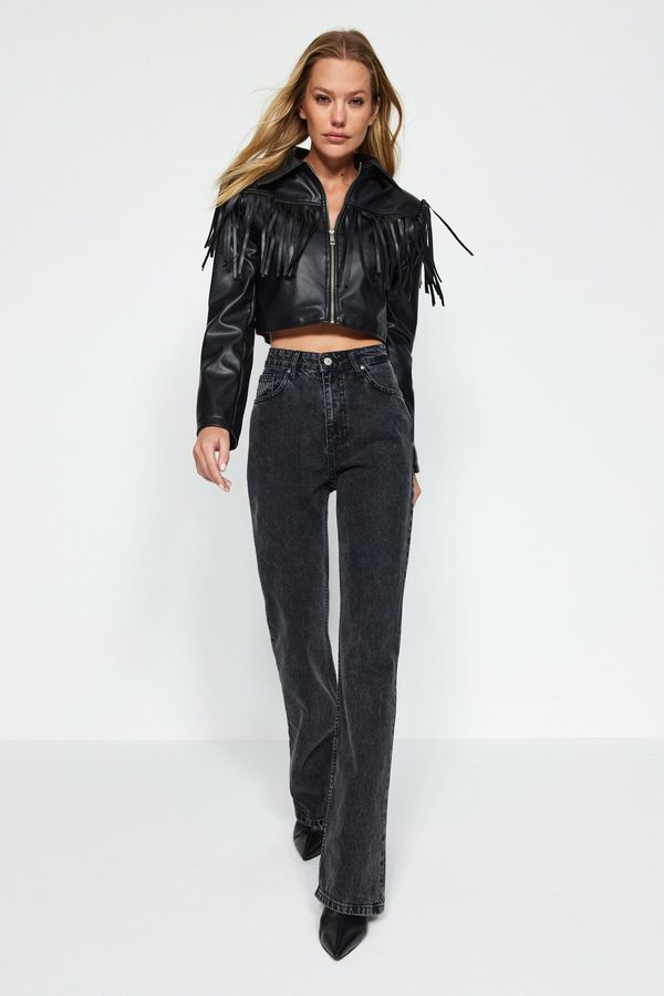 Trendyol Trendyol черен висока талия широк крак дънки