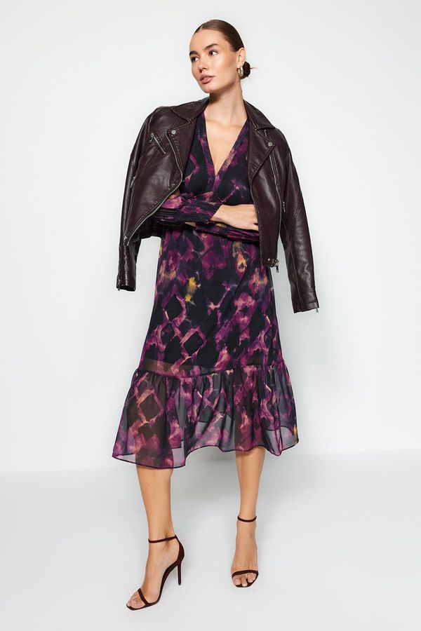 Trendyol Trendyol черен волан облицована шифон тъкани рокля