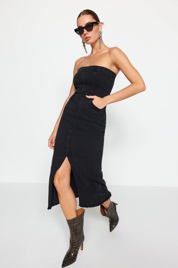 Trendyol Trendyol черна цепка Midi дънкова рокля
