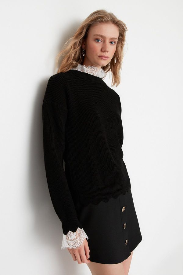 Trendyol Trendyol черна дантела-тюл трикотаж пуловер