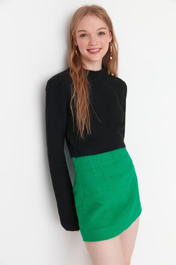 Trendyol Trendyol черна култура мека текстурирани трикотаж пуловер