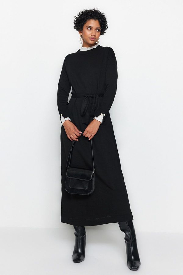 Trendyol Trendyol черна перла подробни трикотаж рокля