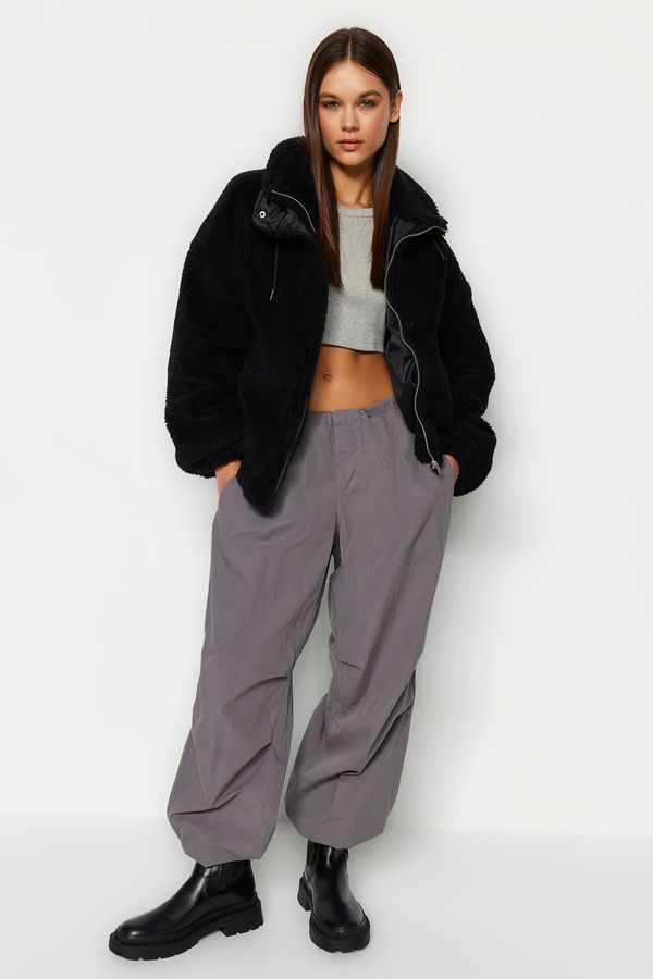 Trendyol Trendyol черно извънгабаритни плюшени палто