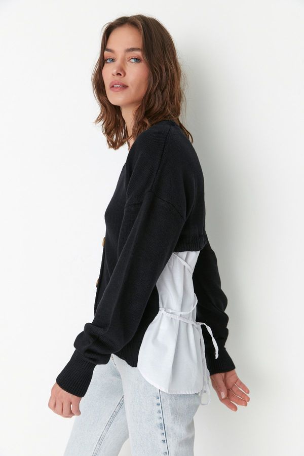 Trendyol Trendyol Черно извънгабаритни тъкат трико жилетка с Garni