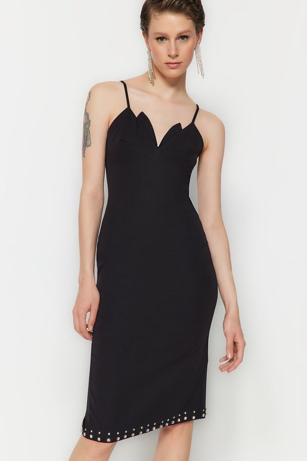 Trendyol Trendyol черно монтирани тъкани лъскав камък стилен вечерна рокля