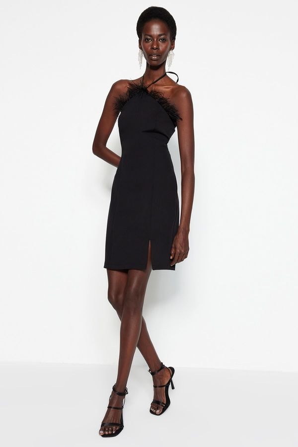 Trendyol Trendyol черно тяло монтаж облицовани тъкани Otriches вечерна рокля