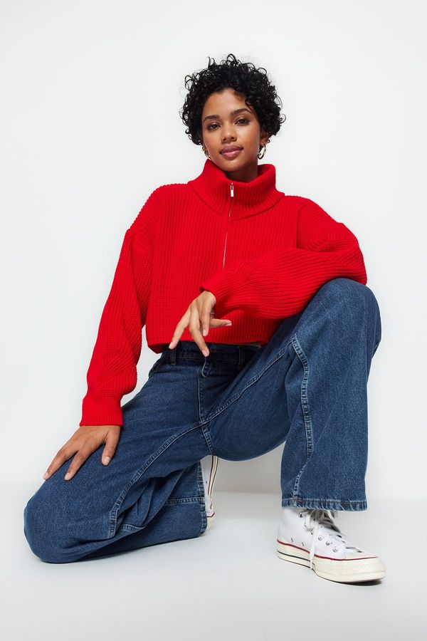 Trendyol Trendyol червен супер реколта цип трикотаж пуловер