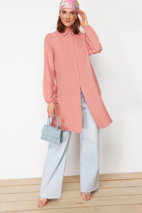 Trendyol Trendyol Cinnamon Side Slit Midi Length Woven Aerobin Shirt