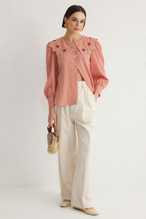 Trendyol Trendyol Claret Red Embroidery Detail Embossing Fabric Regular Shirt