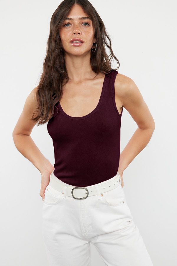 Trendyol Trendyol Claret Red Fitted/Body Fitted Pool Collar Elastic Knitted Tank Top