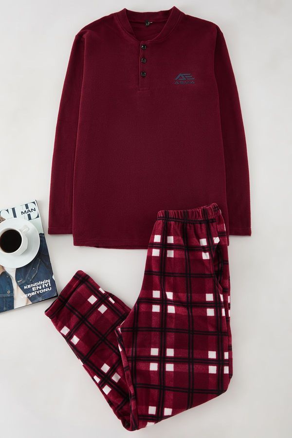 Trendyol Trendyol Claret Red Plaid Polar Soft Texture Knitted Pajama Set