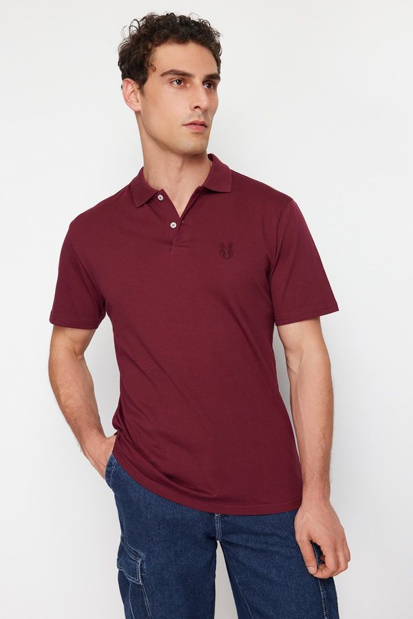 Trendyol Trendyol Claret Red Regular/Normal Cut Deer Patterned Polo Neck T-shirt