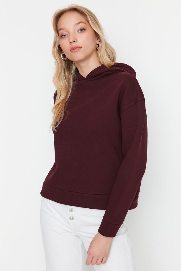 Trendyol Trendyol Claret Red Regular/Normal Pattern Basic Hooded Thick Inside Fleece Knitted Sweatshirt