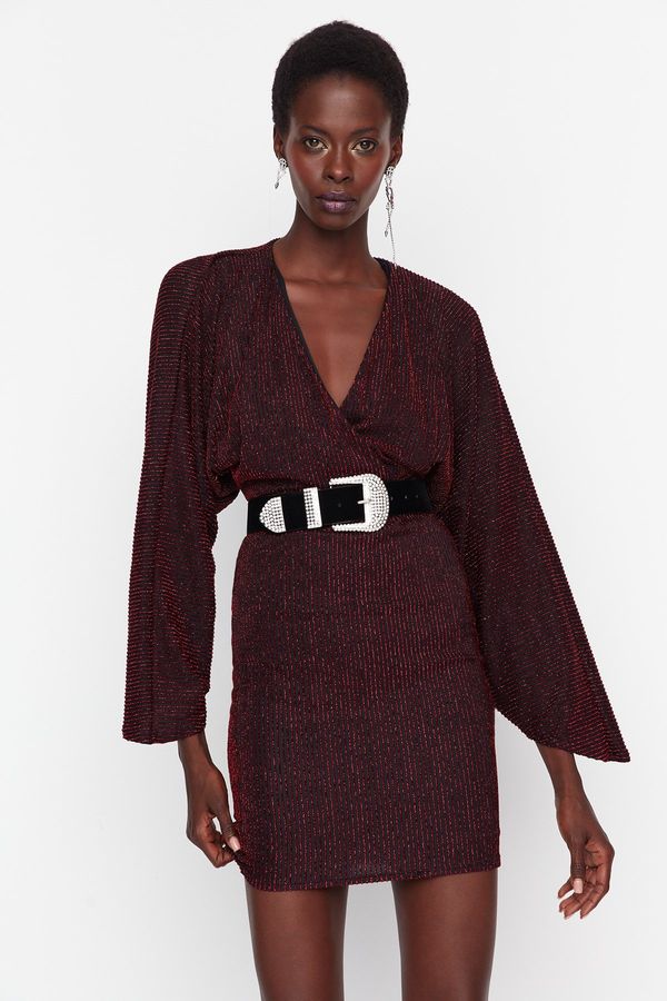 Trendyol Trendyol Claret Red Shimmer Подробна вечерна рокля