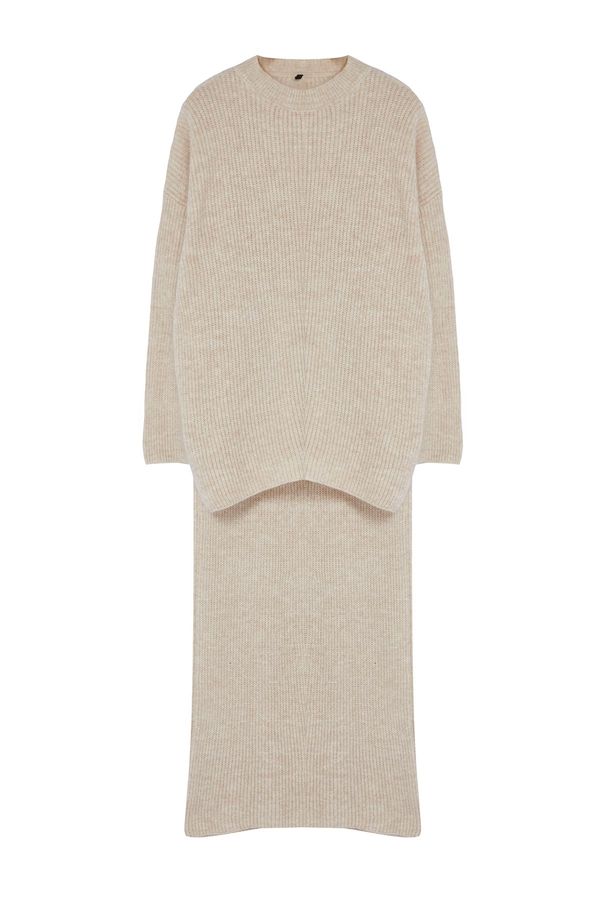 Trendyol Trendyol Curve Beige High Collar Corduroy Knitwear Bottom-Top Set