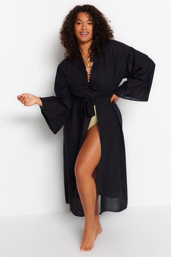 Trendyol Trendyol Curve Black Accessory Detailed Voile Kimono