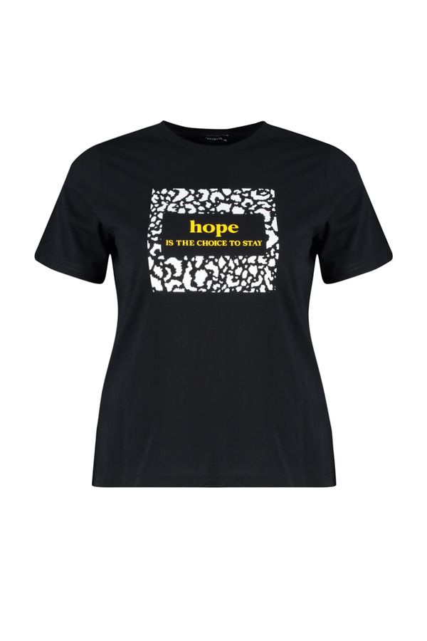 Trendyol Trendyol Curve Black Crew Neck Printed Knitted T-Shirt