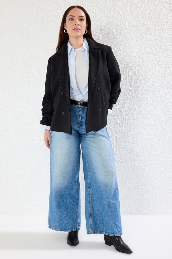 Trendyol Trendyol Curve Black Double Breasted Closure Lined Coat