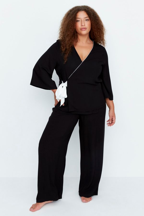 Trendyol Trendyol Curve Black Double Breasted Collar Tied Woven Pajamas Set