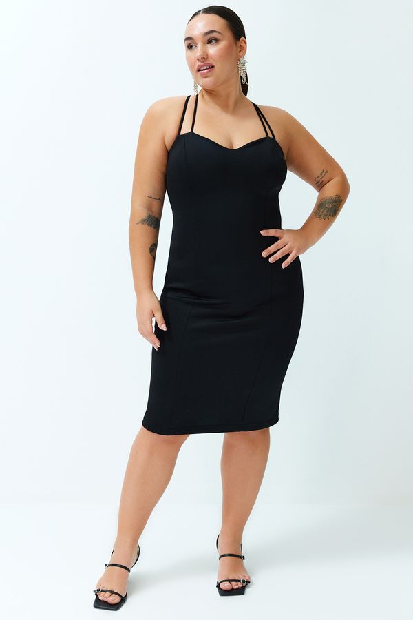 Trendyol Trendyol Curve Black Heart Neck Strap Knitted Dress