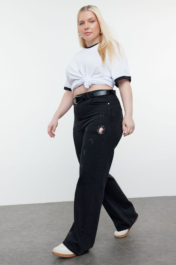 Trendyol Trendyol Curve Black High Waist Wide Leg Denim Trousers