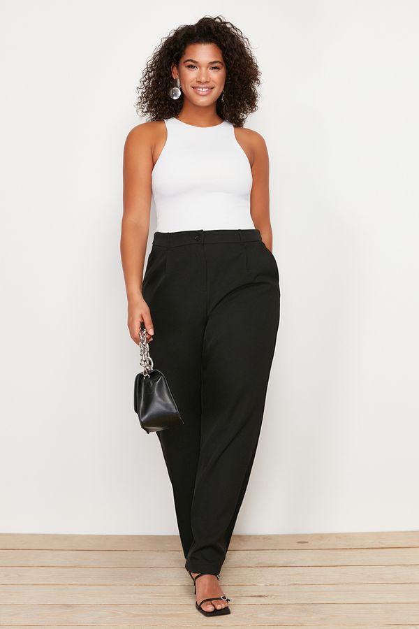 Trendyol Trendyol Curve Black High Waist Wide Leg Wide Leg Pleated Woven Fabric Trousers