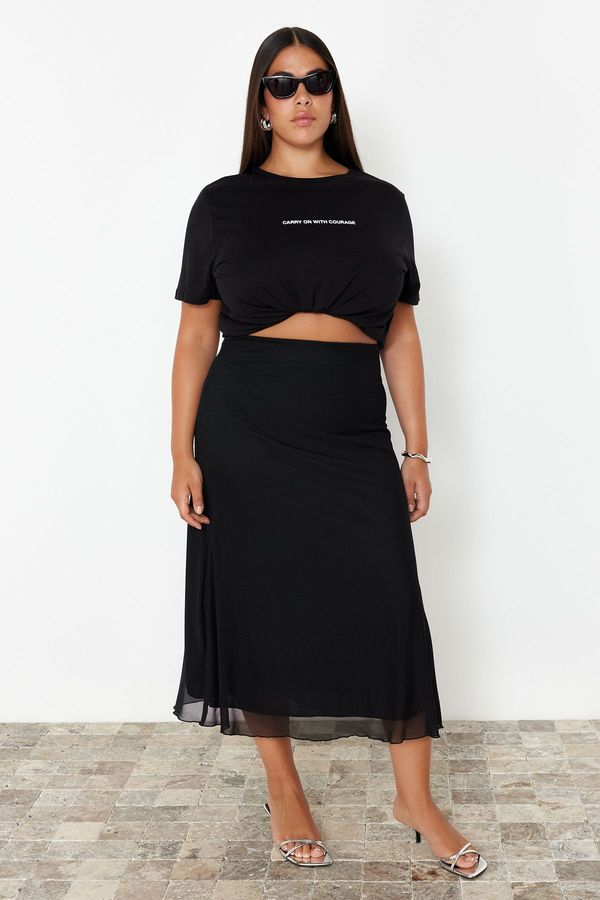 Trendyol Trendyol Curve Black Lined Tulle Maxi Knit Plus Size Skirt