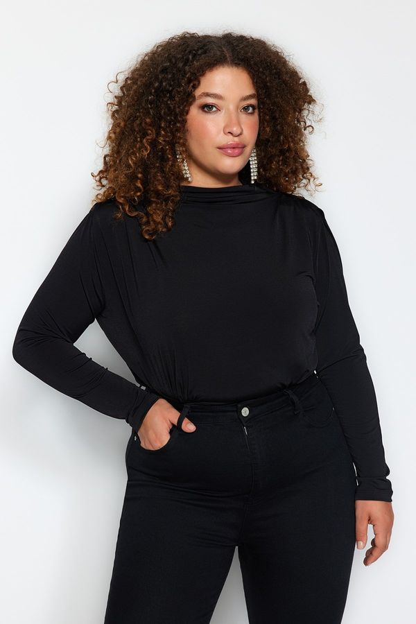 Trendyol Trendyol Curve Black Padded Sleeve Knitted Blouse