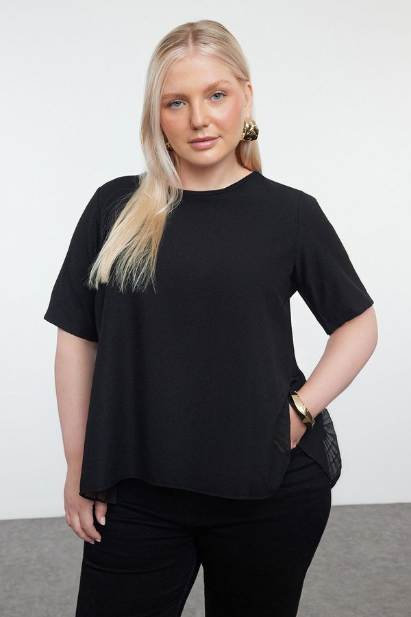 Trendyol Trendyol Curve Black Pleated Back Woven Plus Size Blouse