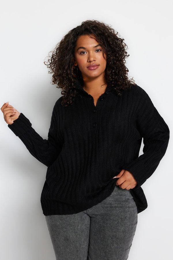 Trendyol Trendyol Curve Black Ribbed Buttoned Knit Sweater