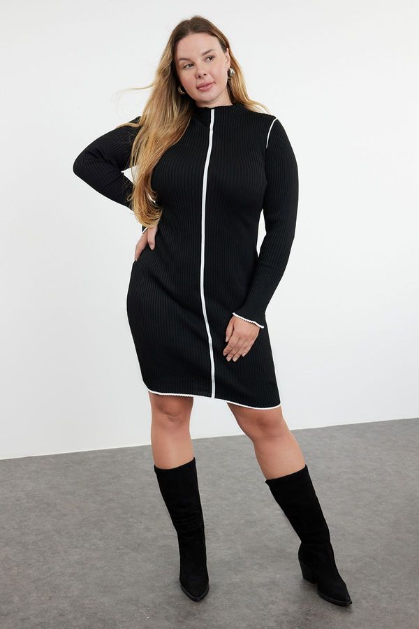 Trendyol Trendyol Curve Black Ribbed Knitwear Plus Size Dress