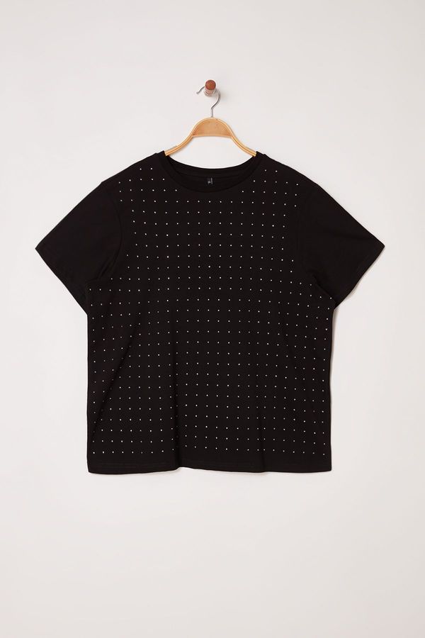 Trendyol Trendyol Curve Black Stone Knitted Plus Size Tshirt