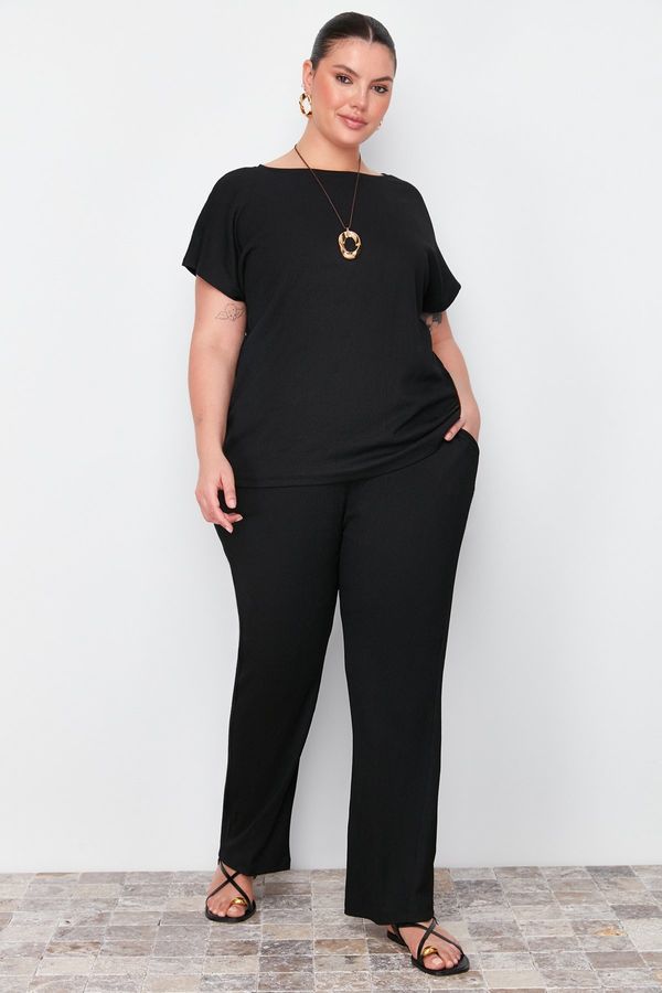 Trendyol Trendyol Curve Black T-shirt-Pants Knitted Two Piece Set
