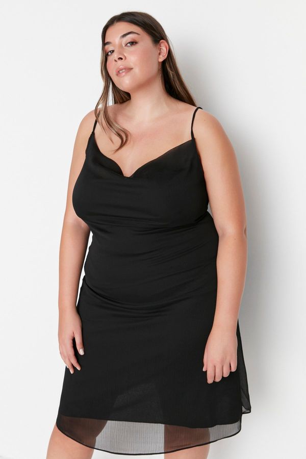 Trendyol Trendyol Curve Black Weave Satin-Look Dress with Thin Straps