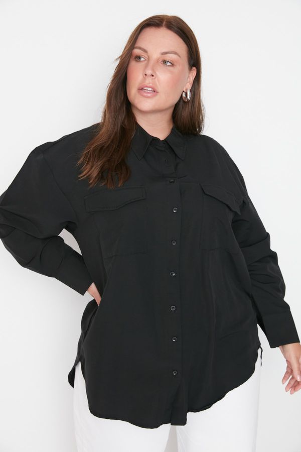 Trendyol Trendyol Curve Black Woven Pocket Poplin Shirt