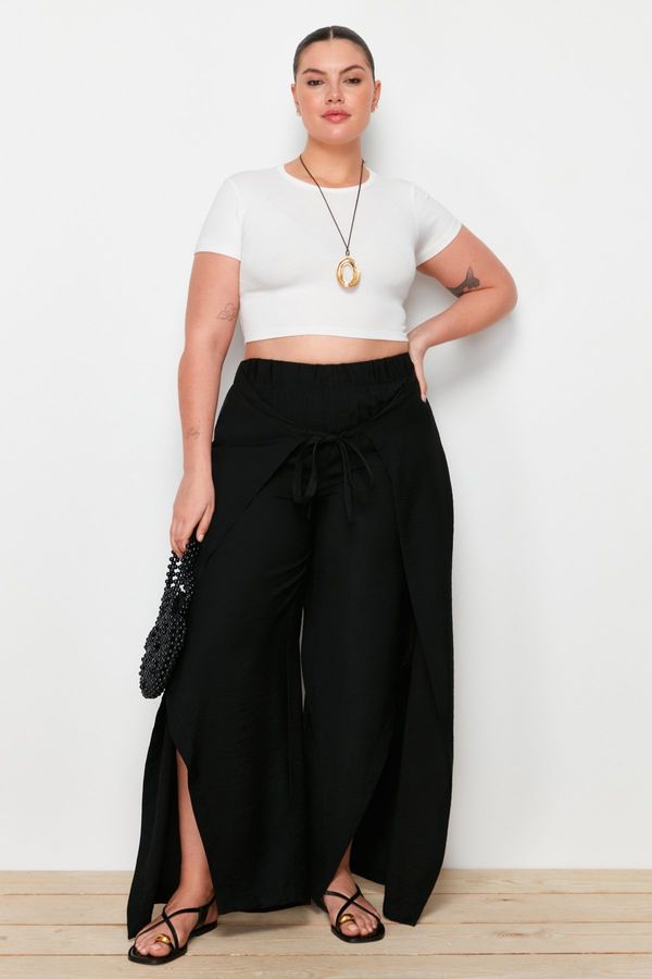 Trendyol Trendyol Curve Black Wrap-Up Detail Beach Textile Woven Trousers