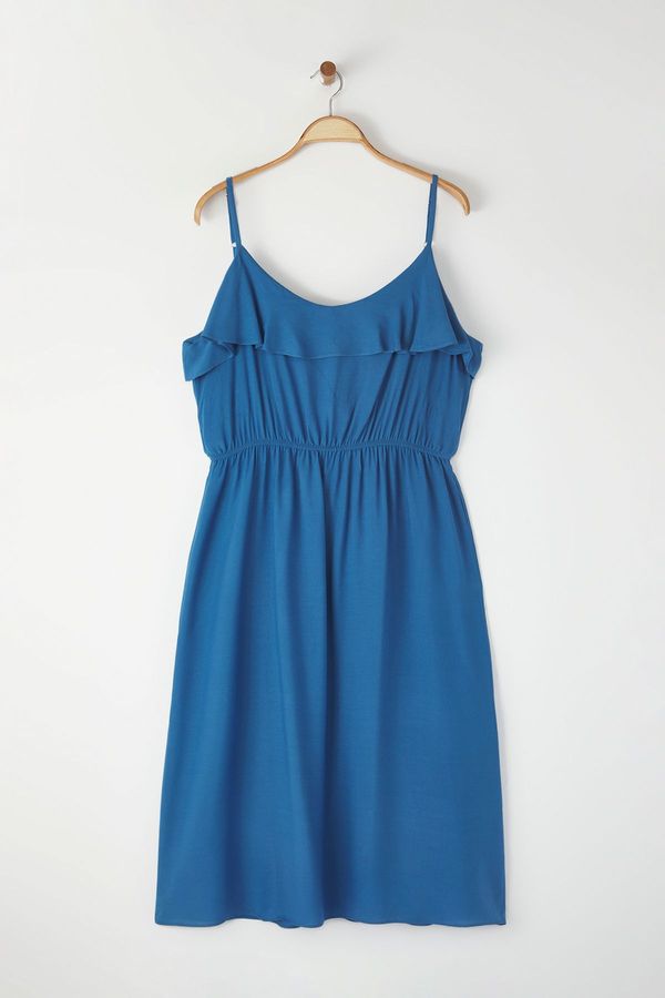 Trendyol Trendyol Curve Blue Adjustable Strap Flounce A-Line Midi Woven Plus Size Dress