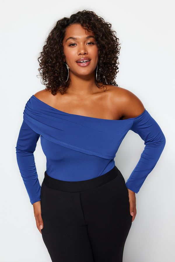 Trendyol Trendyol Curve Blue Asymmetric Collar Knitted Blouse