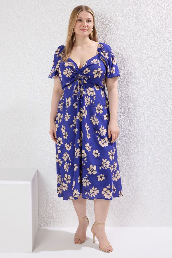 Trendyol Trendyol Curve Blue Floral Patterned Woven Dress