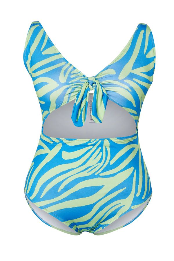 Trendyol Trendyol Curve Blue-Green Tie Detailed Floral Patterned Swimsuit
