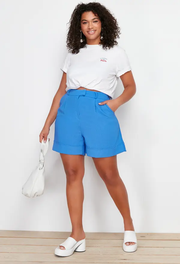Trendyol Trendyol Curve Blue Pleated Woven Shorts