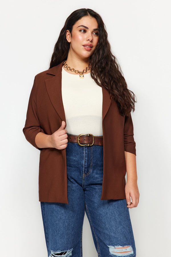 Trendyol Trendyol Curve Brown Collar Detailed Jacket