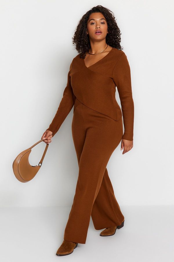 Trendyol Trendyol Curve Brown Double Breasted Knitwear Two Piece Set