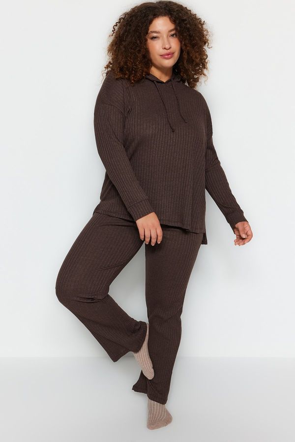 Trendyol Trendyol Curve Brown Hooded Relaxed Camisole Plus Size Bottom-Top Suit